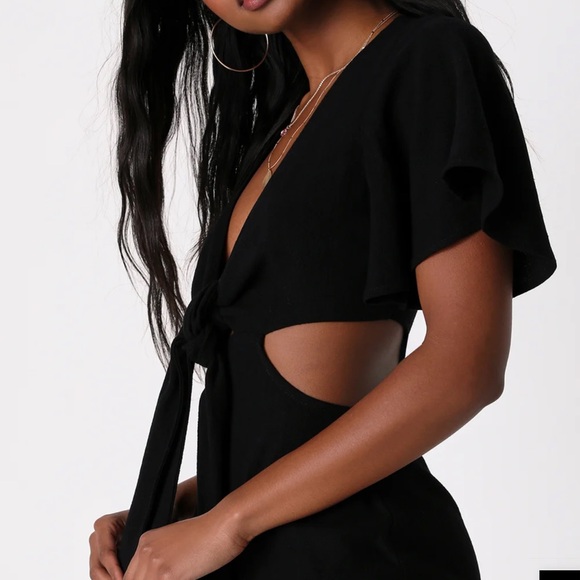 Lulus Summer Journey Black Side Cutout Plunging Tie Front Midi Dress - Picture 4 of 13